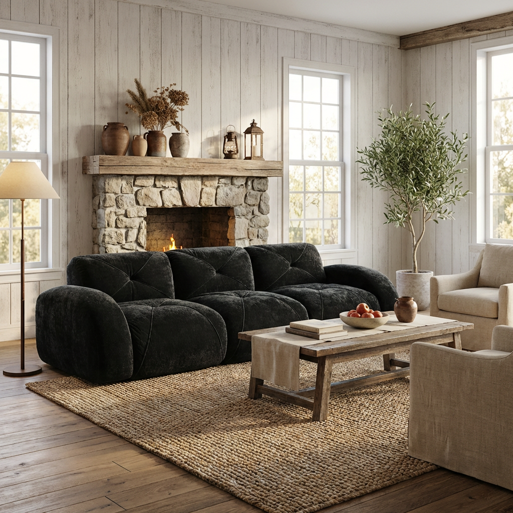 Aven 110" Modular Velvet Cloud 3-Seater Sofa with Curved Armrests