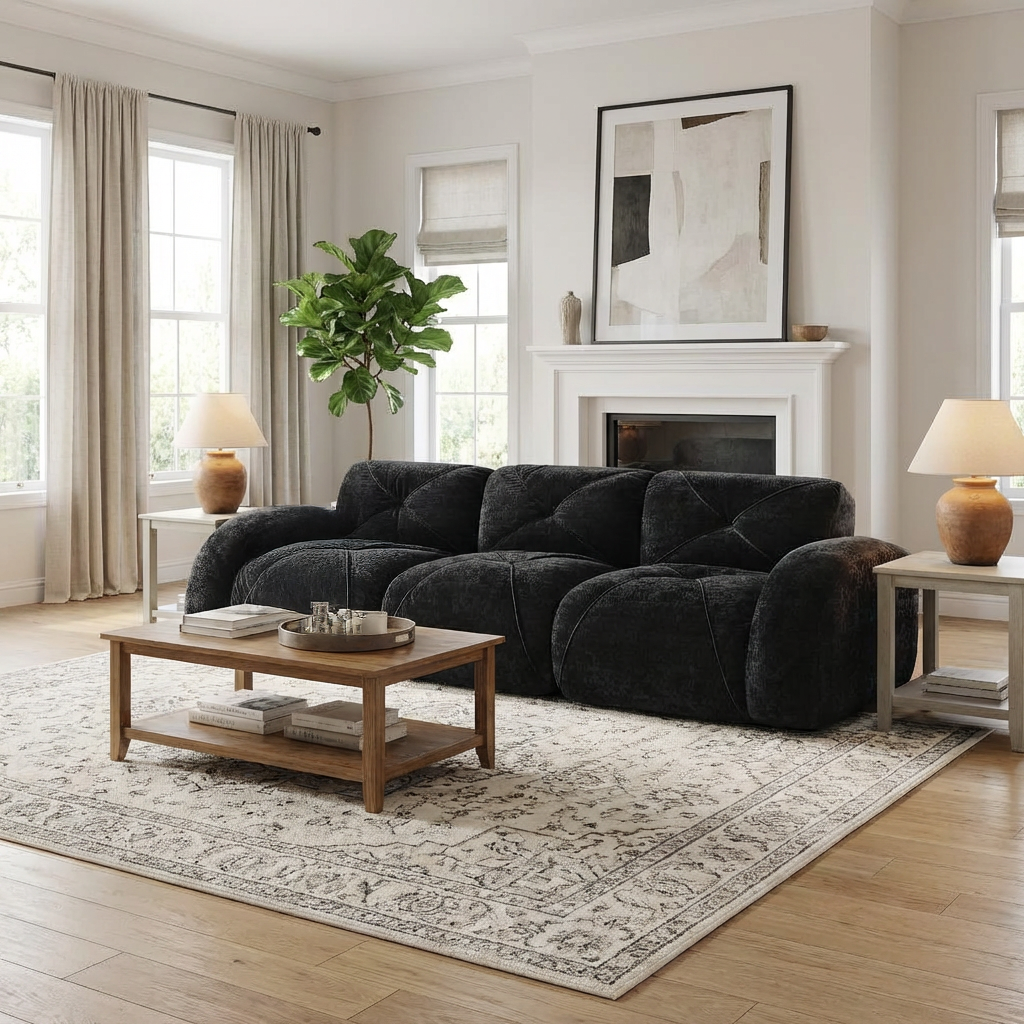Aven 110" Modular Velvet Cloud 3-Seater Sofa with Curved Armrests