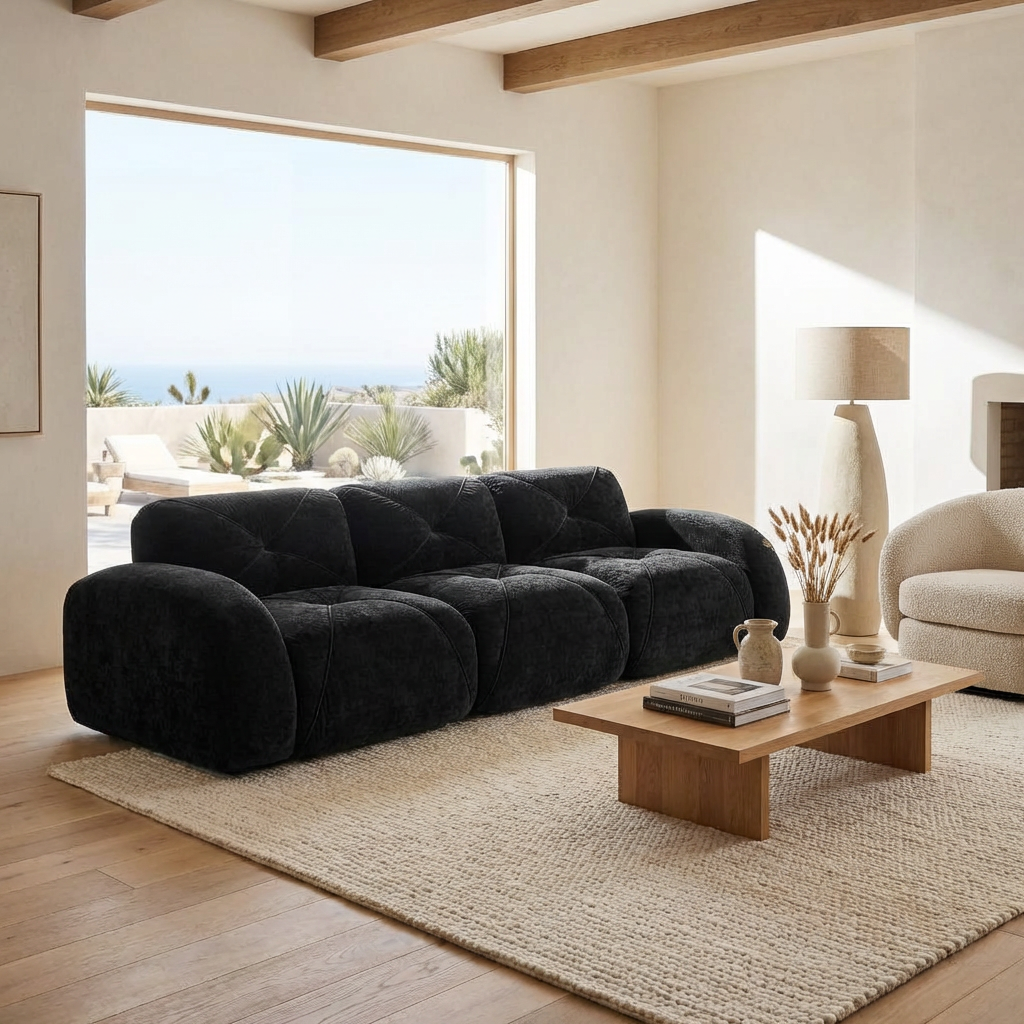 Aven 110" Modular Velvet Cloud 3-Seater Sofa with Curved Armrests