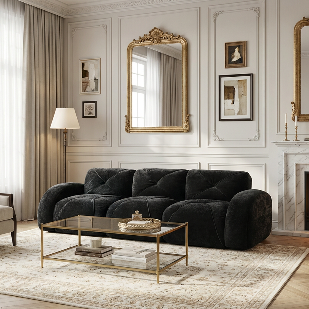 Aven 110" Modular Velvet Cloud 3-Seater Sofa with Curved Armrests
