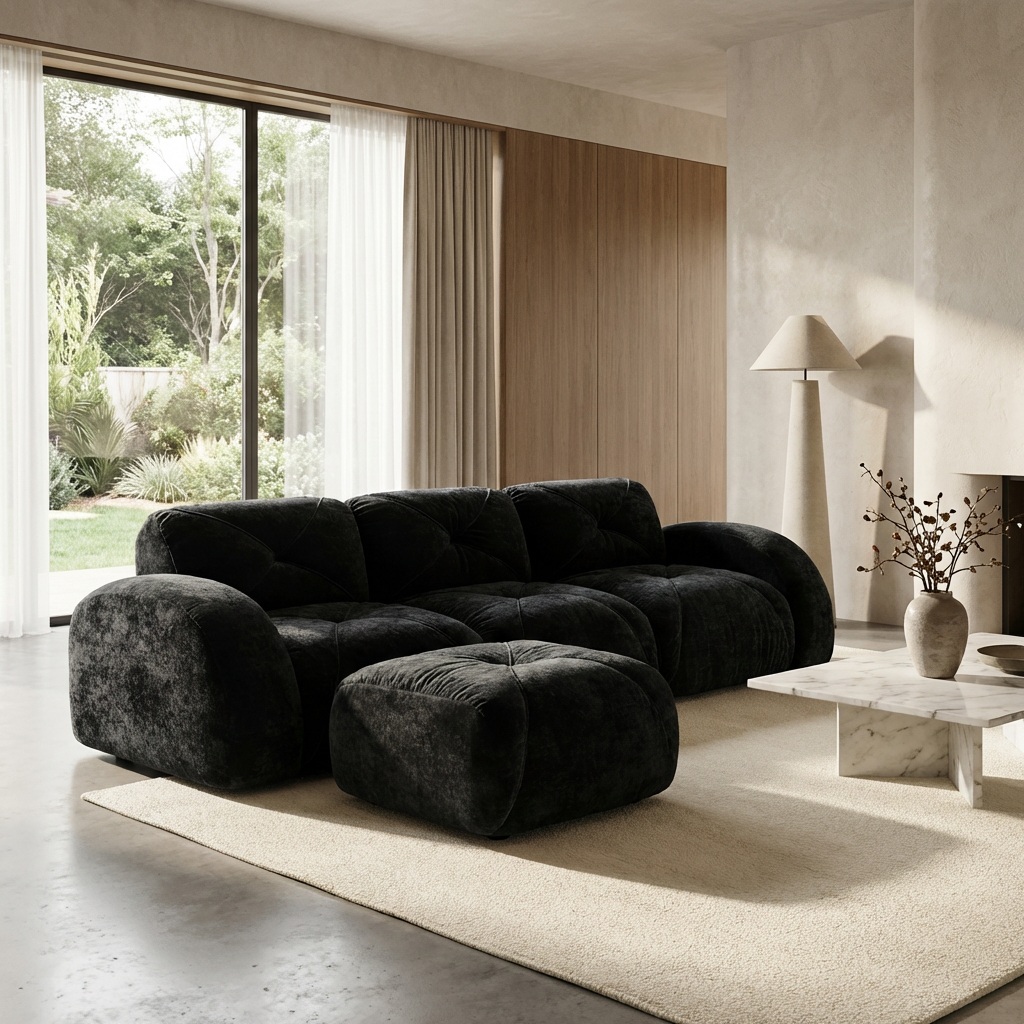 Aven 111" Modular Velvet Cloud L-Shaped Sectional Sofa with Movable Ottoman