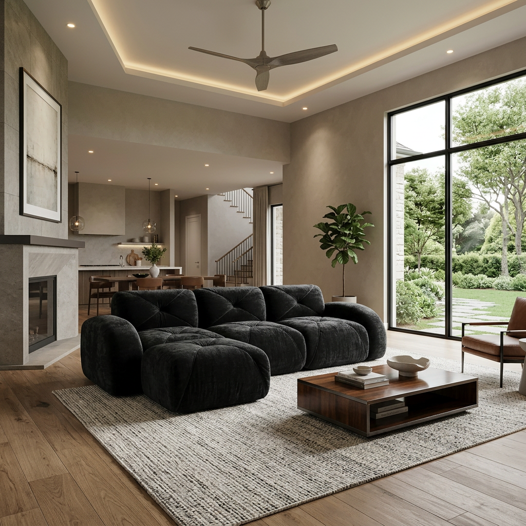 Aven 111" Modular Velvet Cloud L-Shaped Sectional Sofa with Movable Ottoman