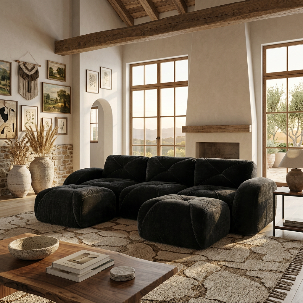 Aven 111" Modular Velvet Cloud U-Shaped Sectional Sofa with Ottomans and Curved Armrests