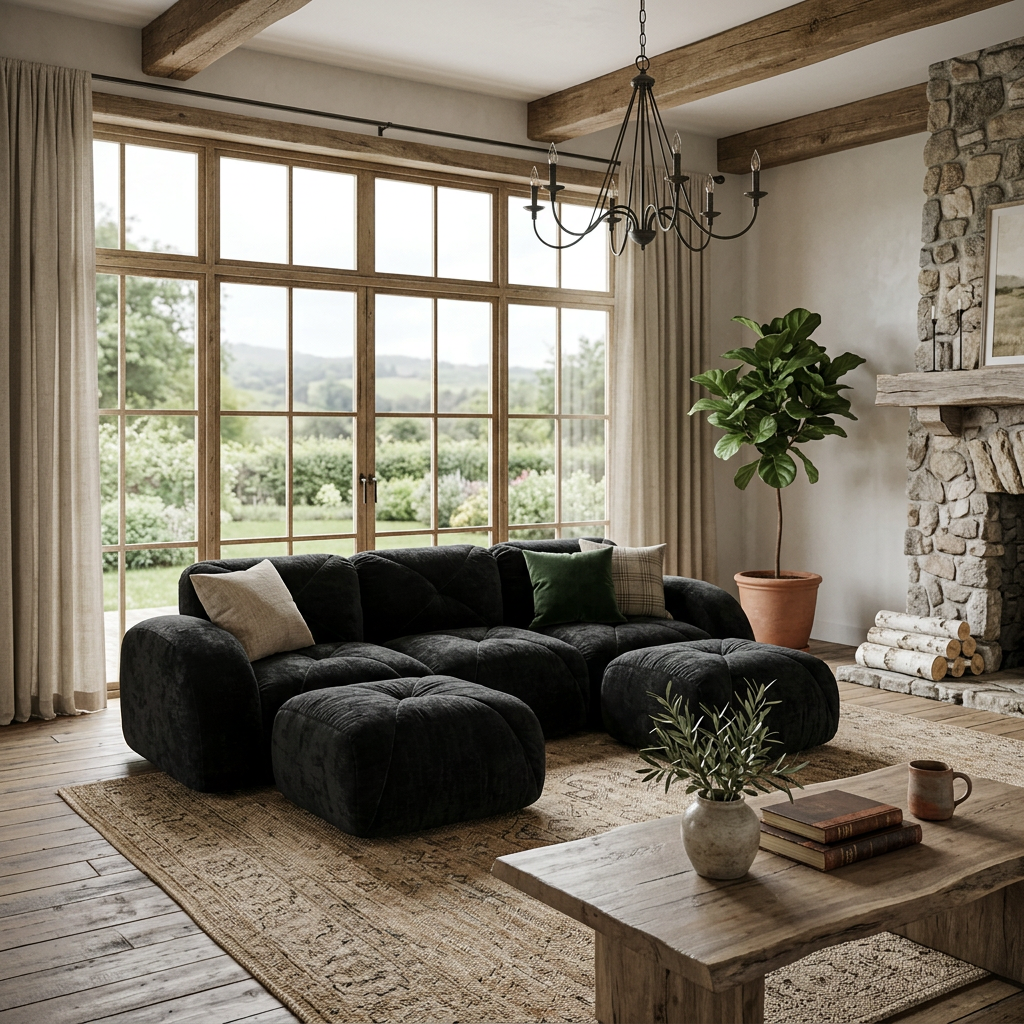 Aven 111" Modular Velvet Cloud U-Shaped Sectional Sofa with Ottomans and Curved Armrests