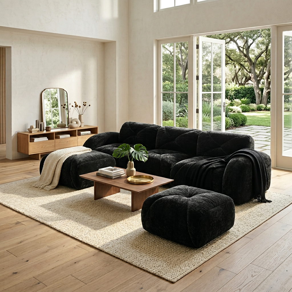 Aven 111" Modular Velvet Cloud U-Shaped Sectional Sofa with Ottomans and Curved Armrests