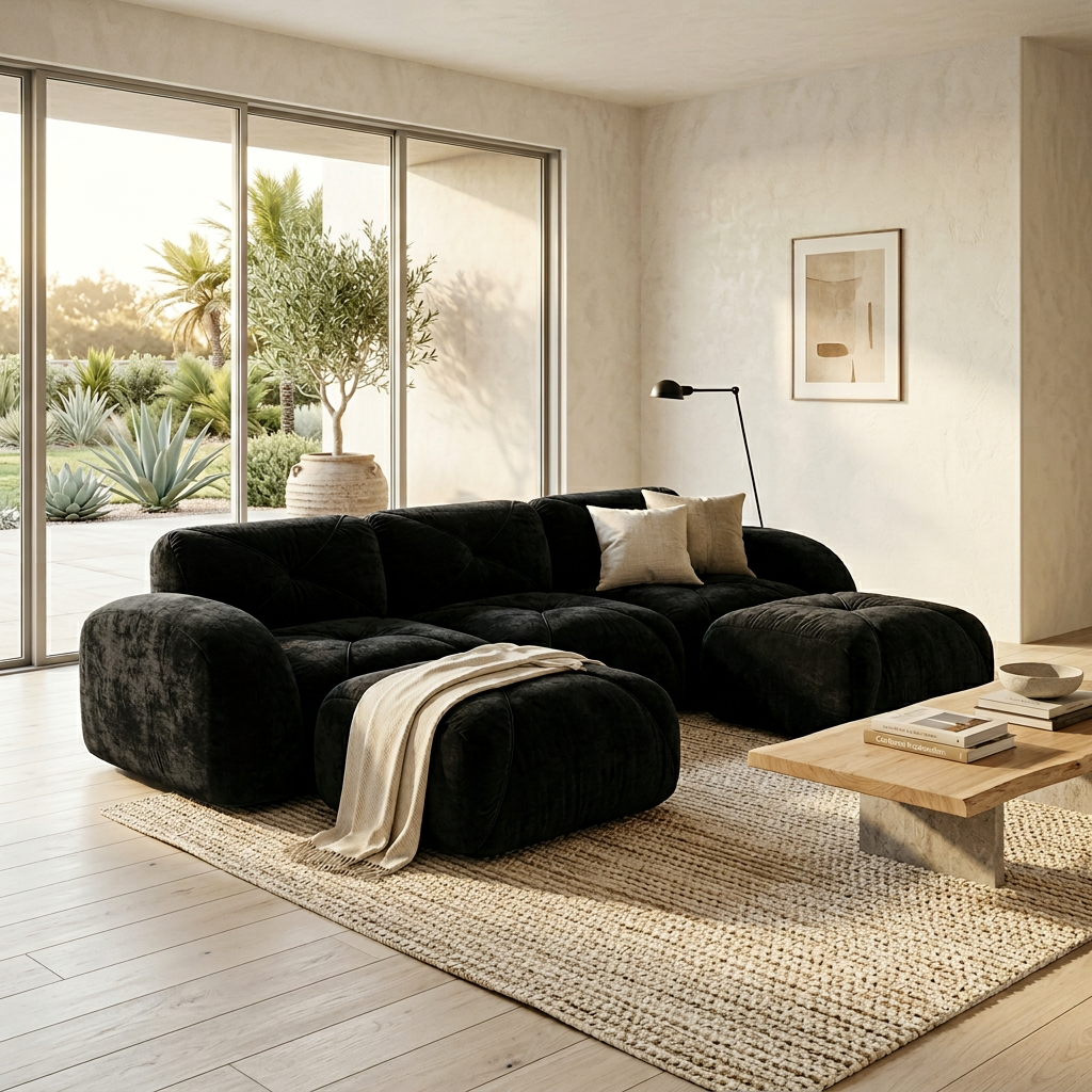 Aven 111" Modular Velvet Cloud U-Shaped Sectional Sofa with Ottomans and Curved Armrests