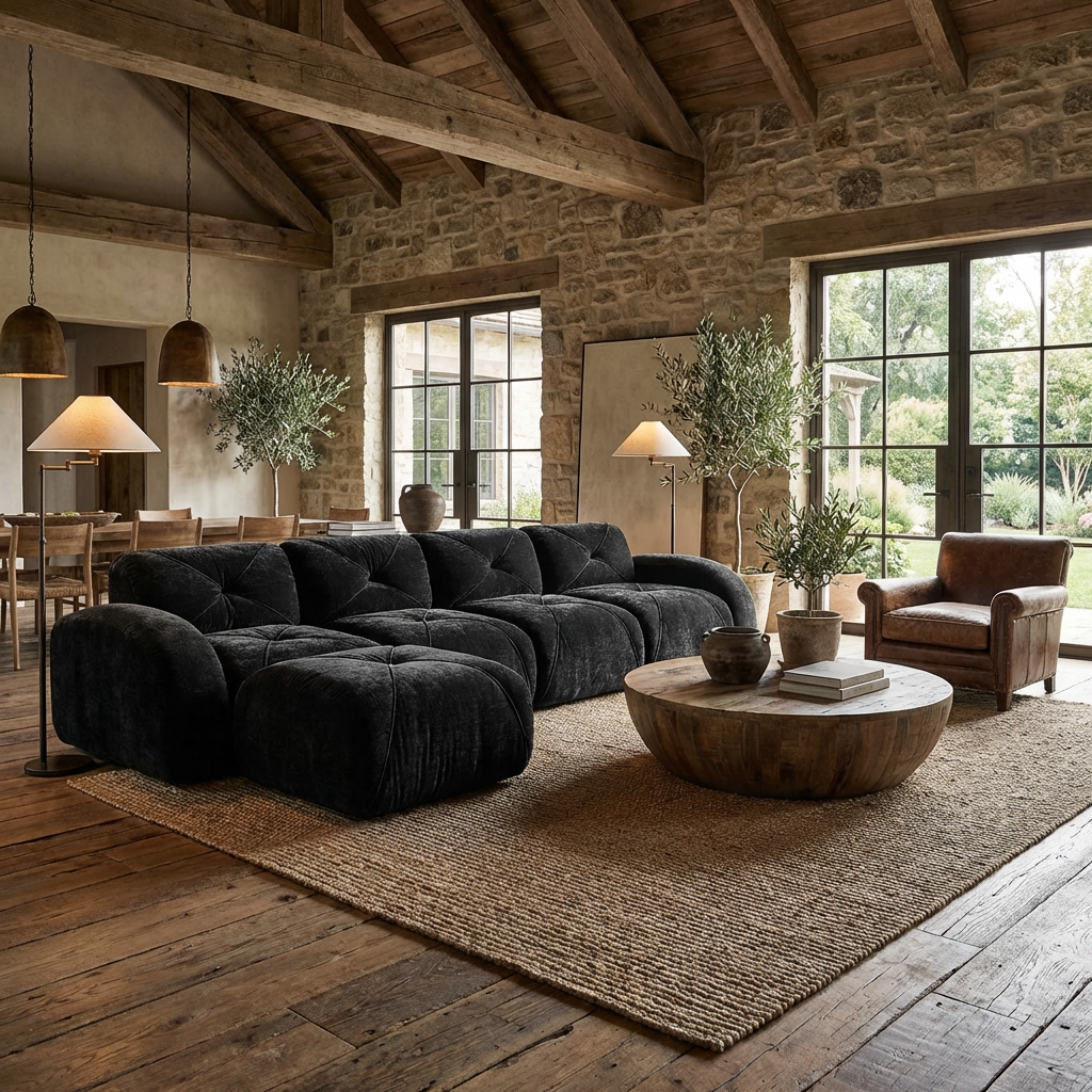 Aven 141" Modular Velvet Cloud L-Shaped Sectional Sofa with Ottoman and Curved Armrests
