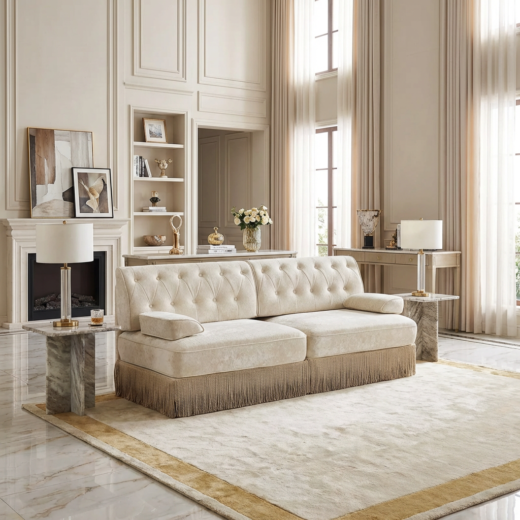 Austin 77" Tufted Velvet 2-Seater Loveseat Sofa with Fringe Skirt Base