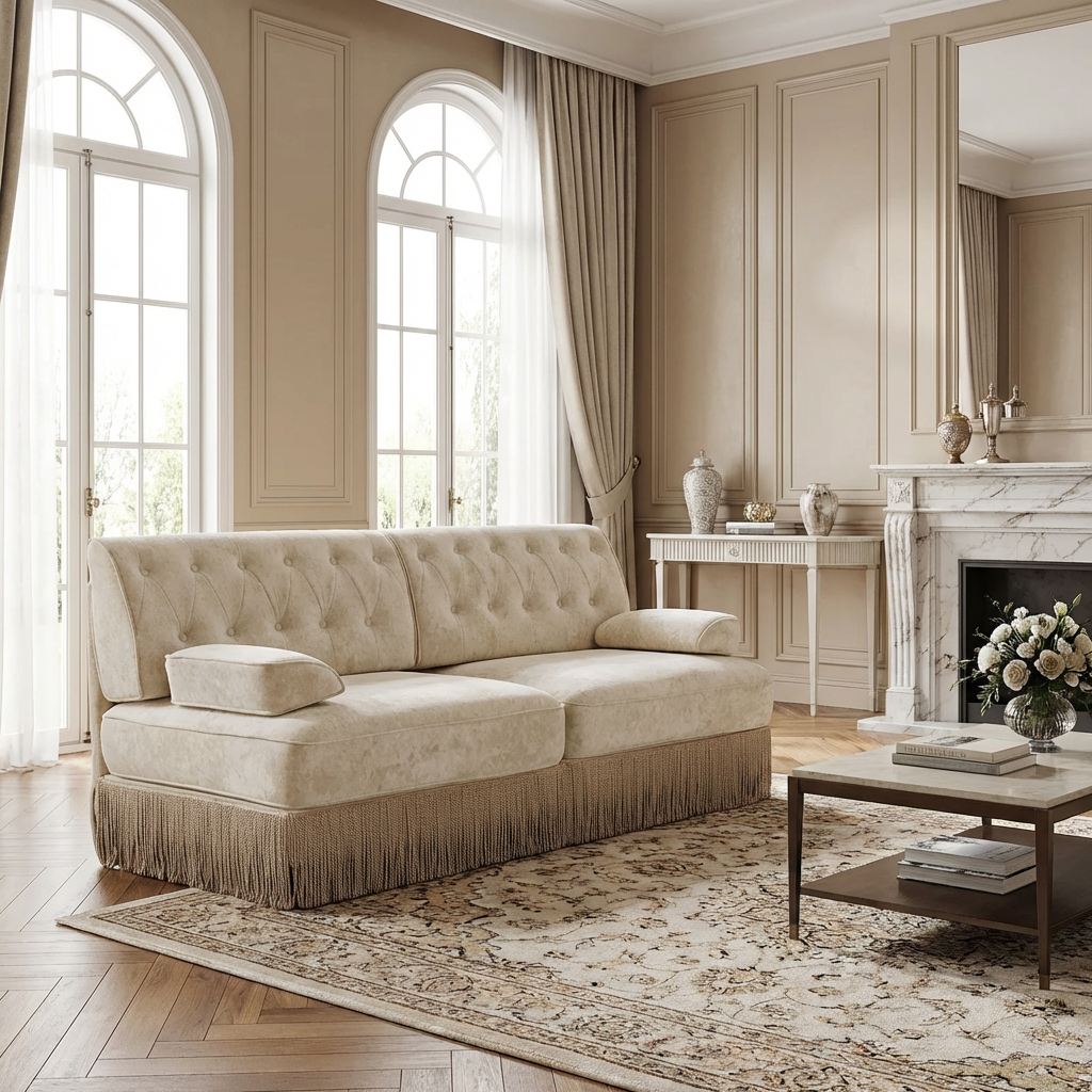 Austin 77" Tufted Velvet 2-Seater Loveseat Sofa with Fringe Skirt Base