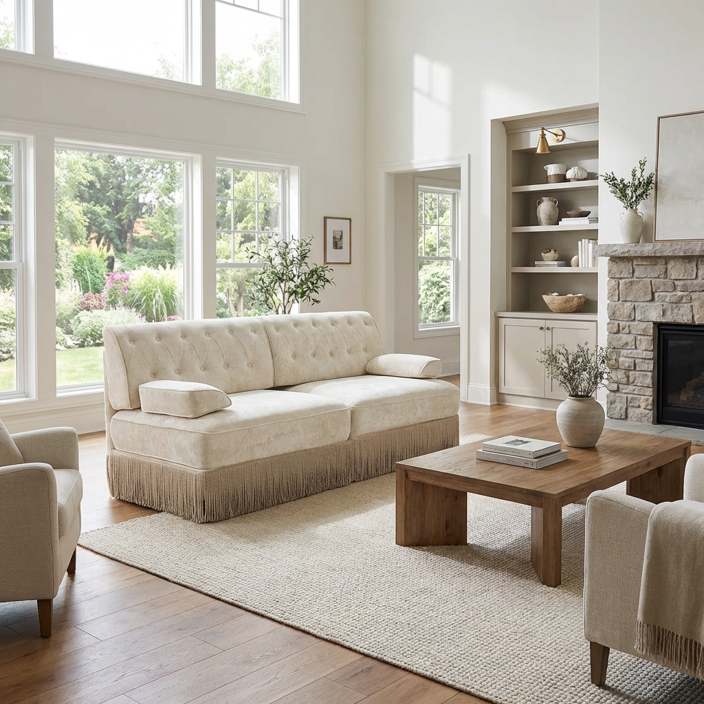 Austin 77" Tufted Velvet 2-Seater Loveseat Sofa with Fringe Skirt Base