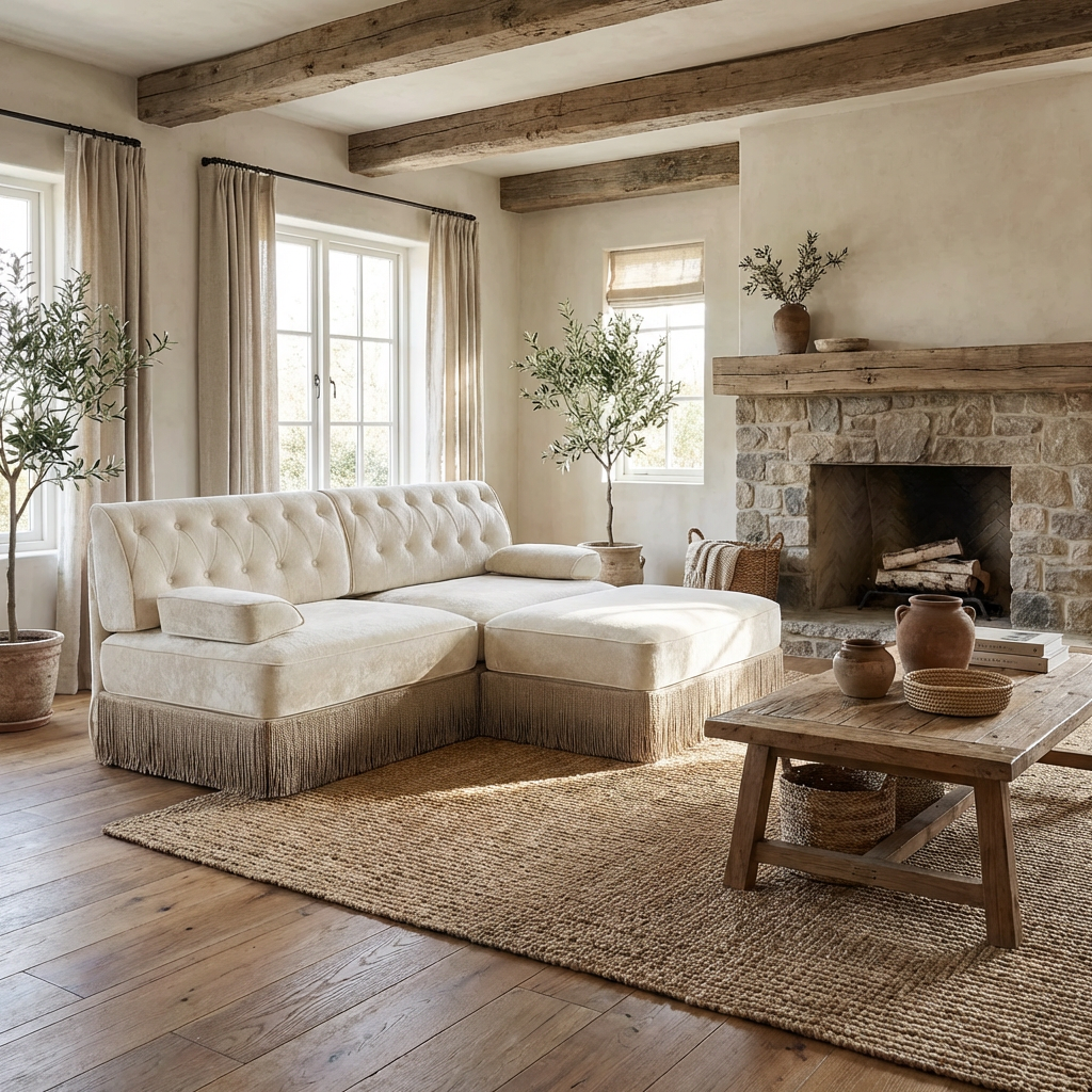 Austin 77" Tufted Velvet Modular L-Shaped Sectional Sofa with Ottoman