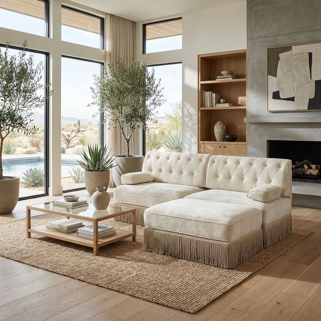 Austin 77" Tufted Velvet Modular L-Shaped Sectional Sofa with Ottoman