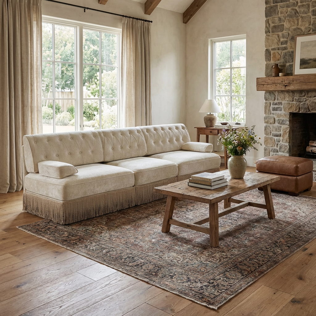 Austin Modern Velvet 3-Seater Sofa with Fringe Skirt Base