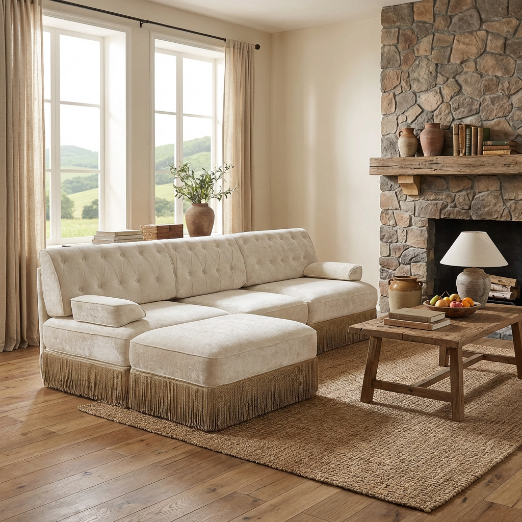 Austin 106" Tufted Modular Velvet 3-Seater Sectional Sofa with Ottoman