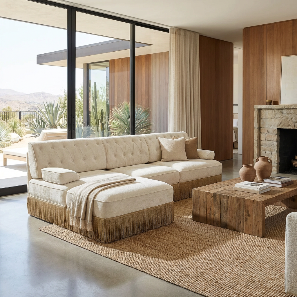 Austin 106" Tufted Modular Velvet 3-Seater Sectional Sofa with Ottoman