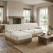 Austin 106" Tufted Modular Velvet 3-Seater Sectional Sofa with Ottoman