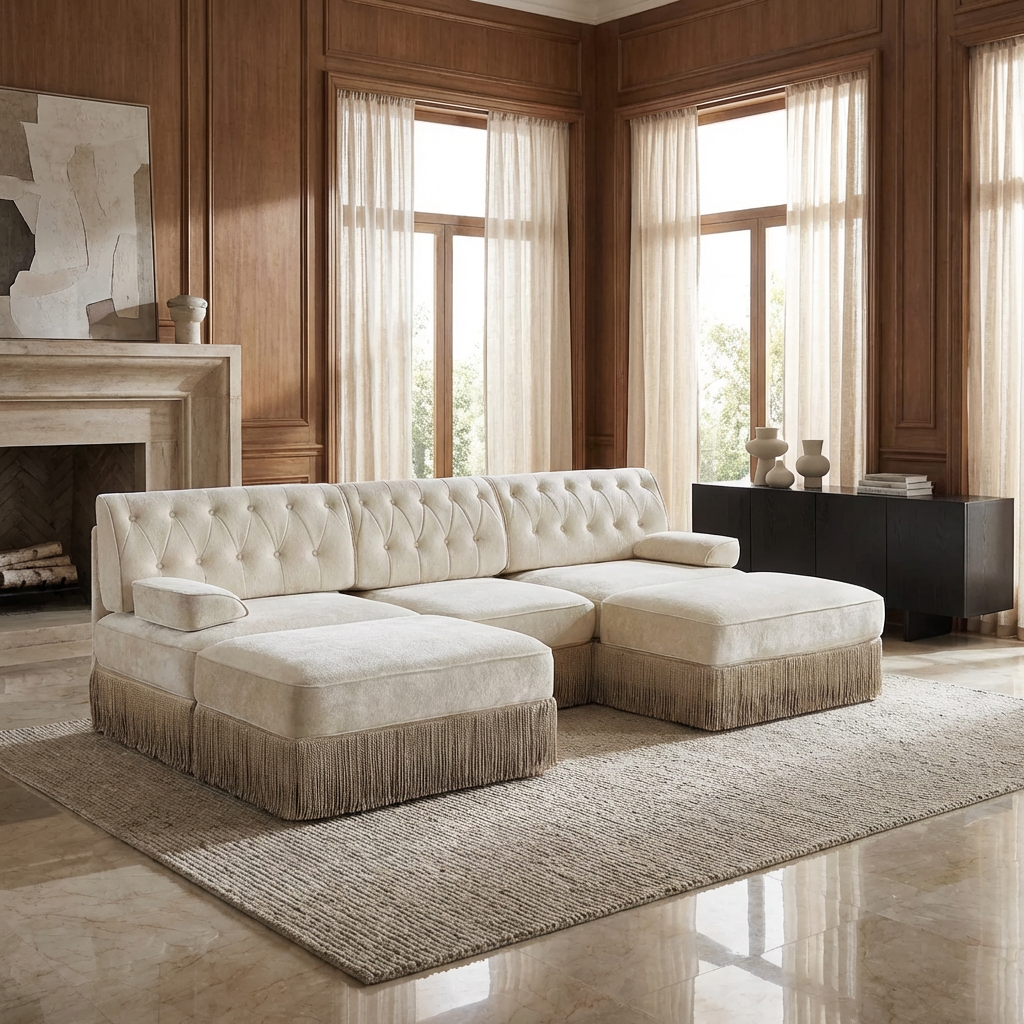 Austin 106" Tufted Velvet Modular 3-Seater U-Shaped Sectional Sofa with 2 Ottomans