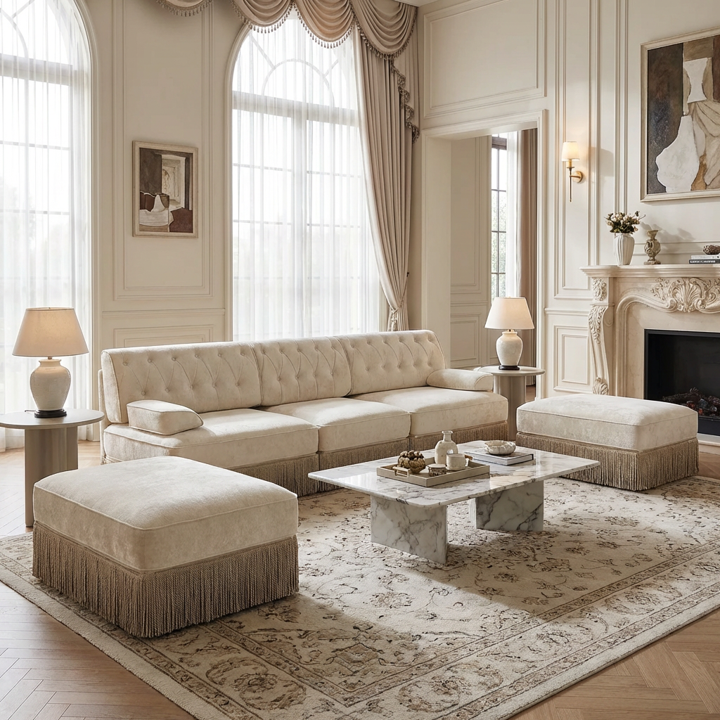 Austin 106" Tufted Velvet Modular 3-Seater U-Shaped Sectional Sofa with 2 Ottomans