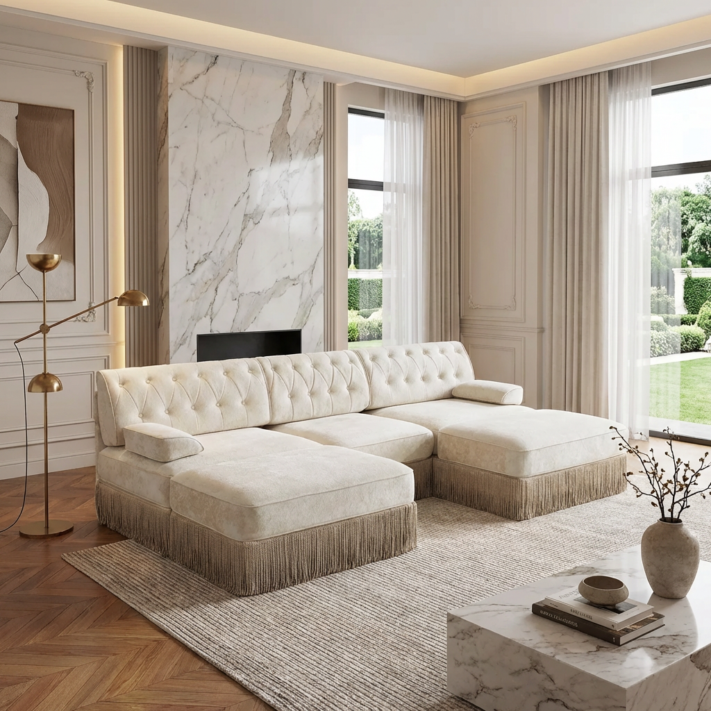 Austin 106" Tufted Velvet Modular 3-Seater U-Shaped Sectional Sofa with 2 Ottomans