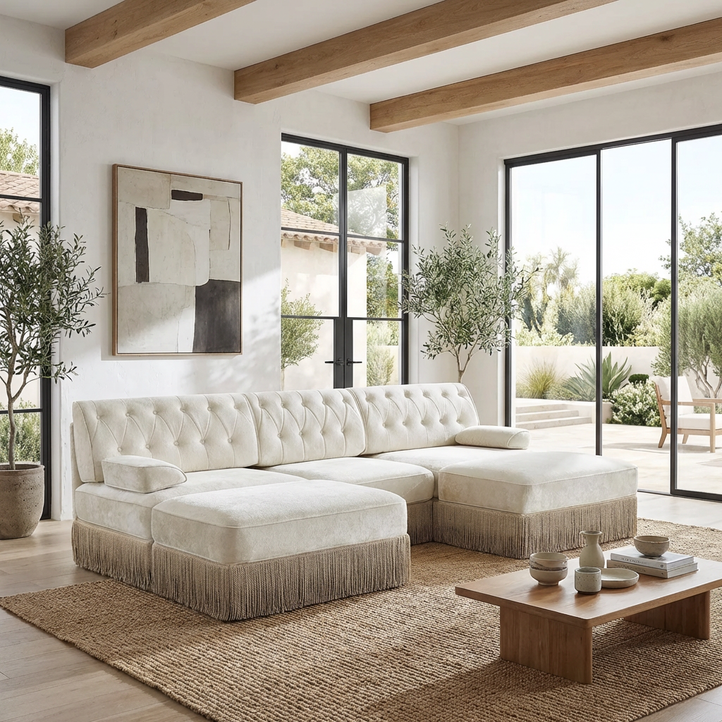 Austin 106" Tufted Velvet Modular 3-Seater U-Shaped Sectional Sofa with 2 Ottomans