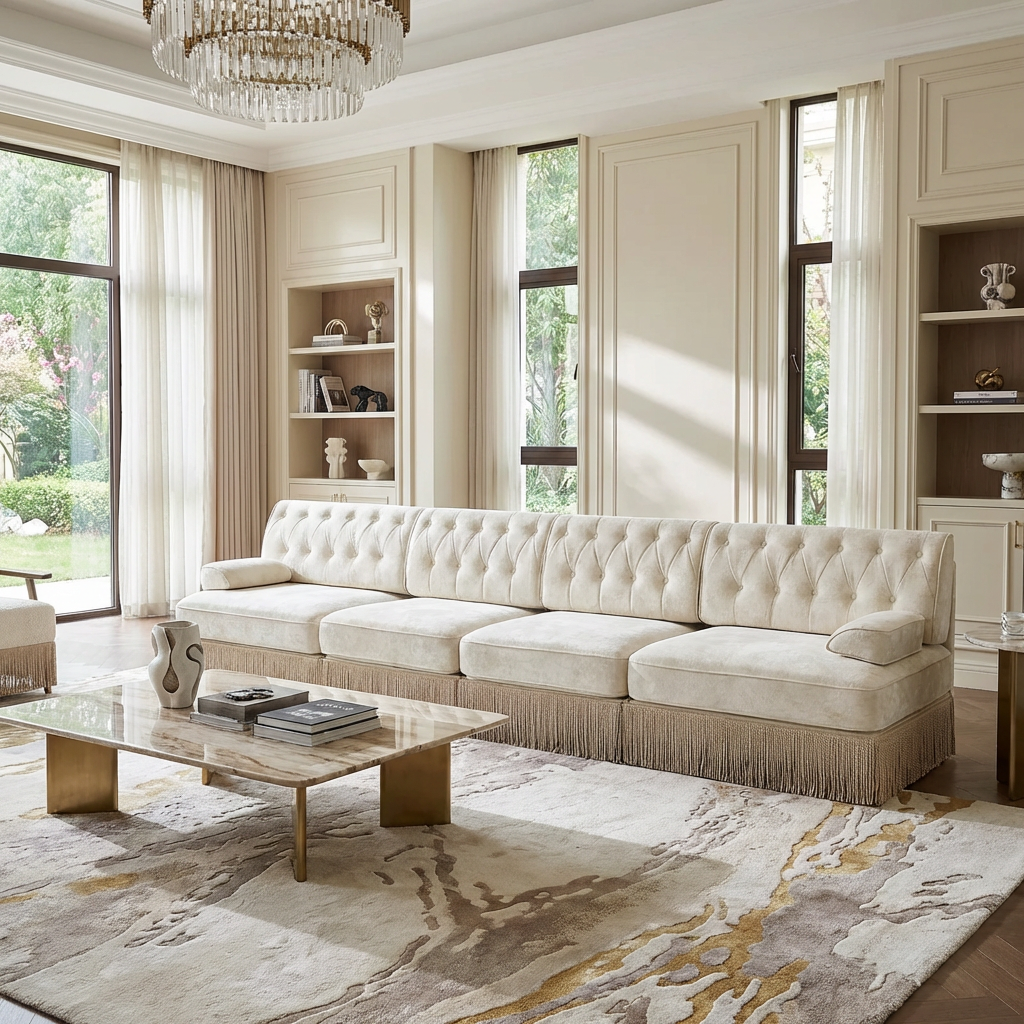 Austin 136" Tufted Velvet 4-Seater Modular Sofa with Fringe Skirt Base