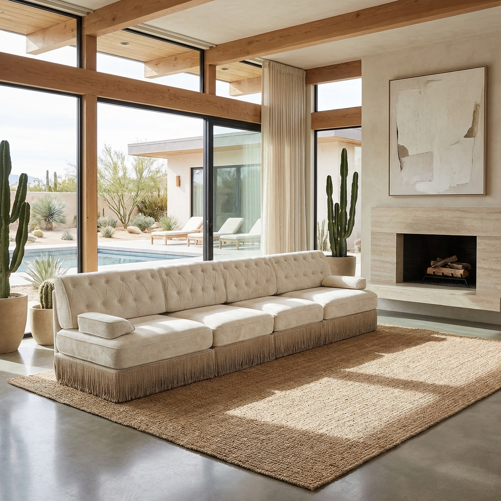 Austin 136" Tufted Velvet 4-Seater Modular Sofa with Fringe Skirt Base