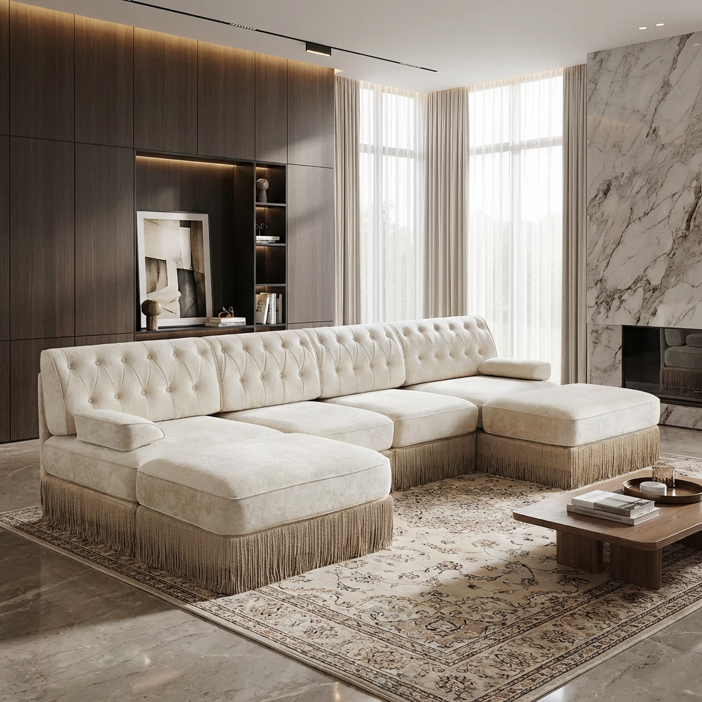 Austin 136" Tufted Velvet 4-Seater Modular U-Shaped Sectional Sofa with 2 Ottomans