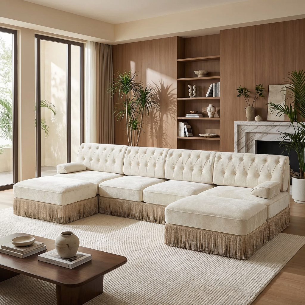 Austin 136" Tufted Velvet 4-Seater Modular U-Shaped Sectional Sofa with 2 Ottomans
