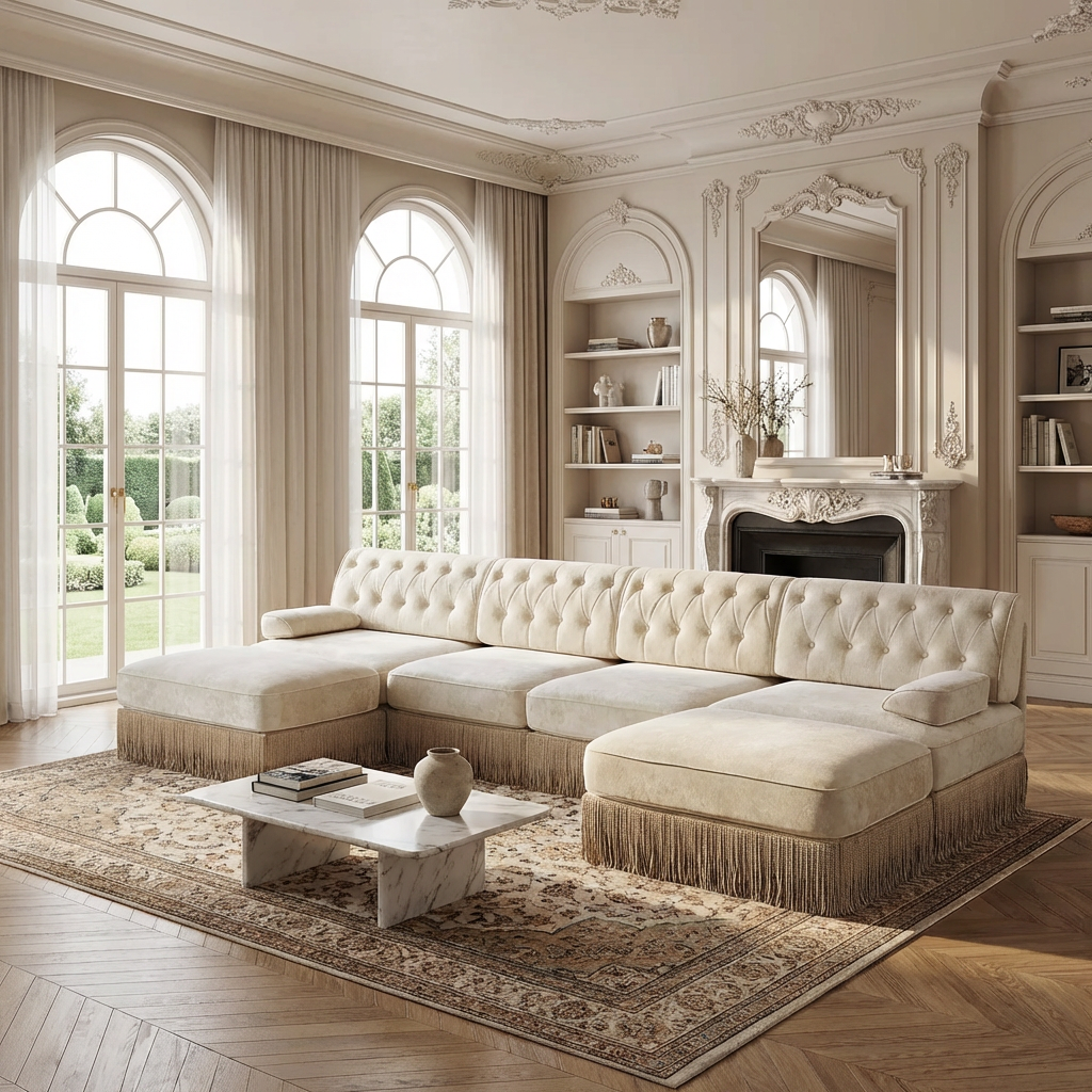 Austin 136" Tufted Velvet 4-Seater Modular U-Shaped Sectional Sofa with 2 Ottomans