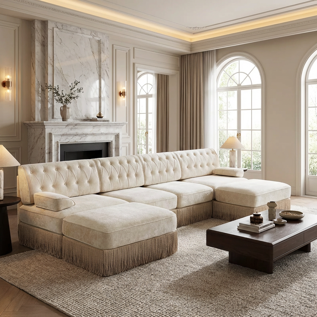 Austin 136" Tufted Velvet 4-Seater Modular U-Shaped Sectional Sofa with 2 Ottomans