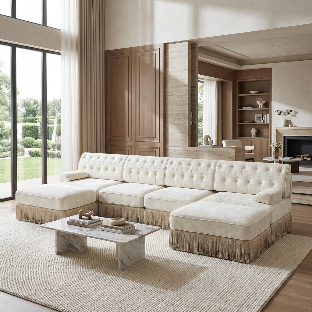 Austin 136" Tufted Velvet 4-Seater Modular U-Shaped Sectional Sofa with 2 Ottomans