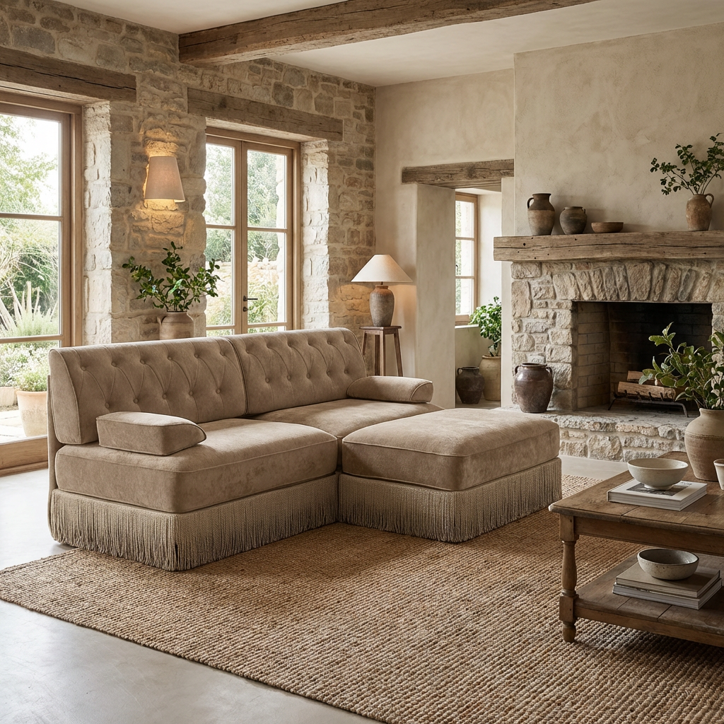 Austin 77" Tufted Velvet Modular L-Shaped Sectional Sofa with Ottoman