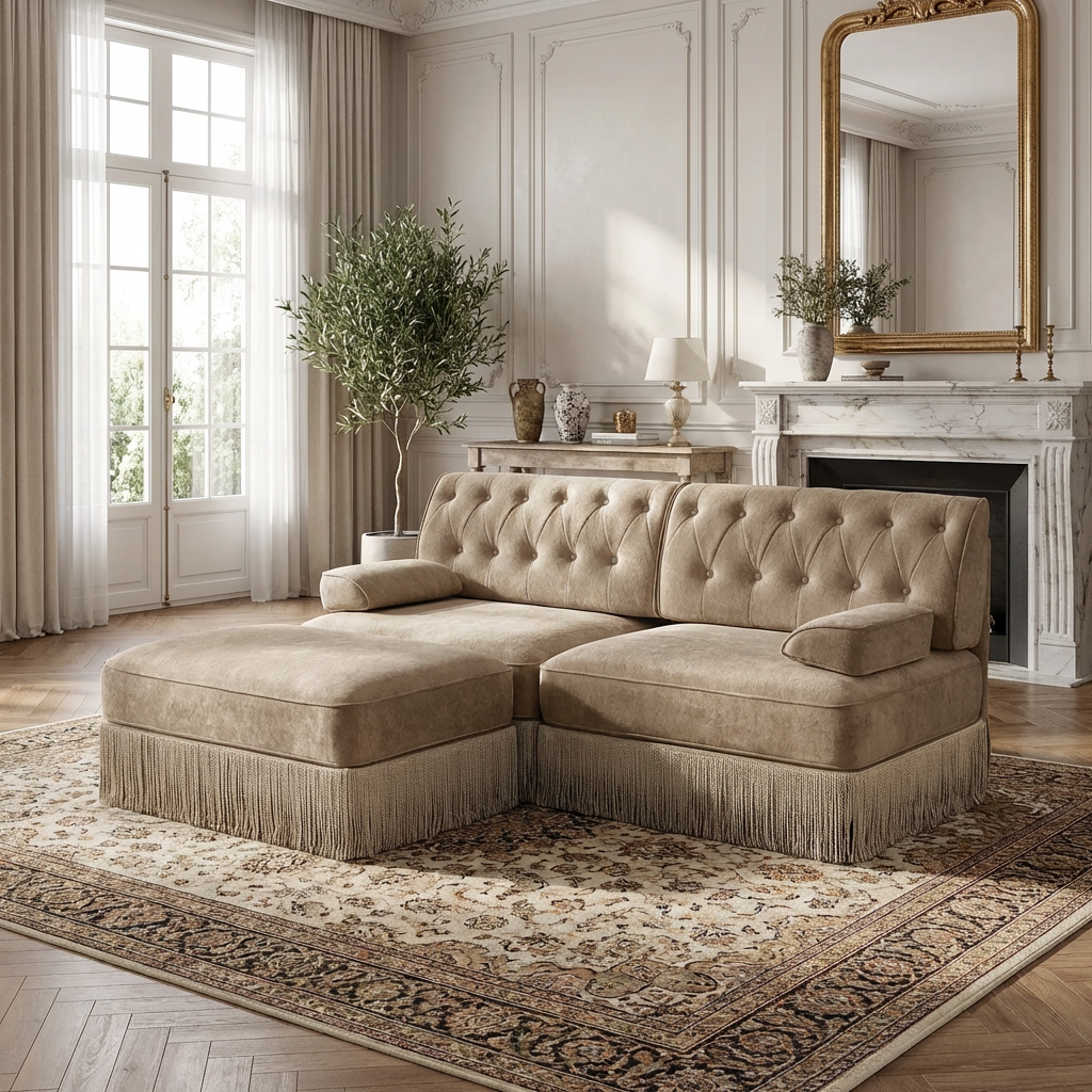 Austin 77" Tufted Velvet Modular L-Shaped Sectional Sofa with Ottoman