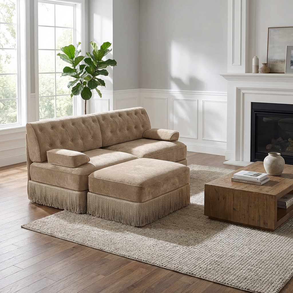 Austin 77" Tufted Velvet Modular L-Shaped Sectional Sofa with Ottoman