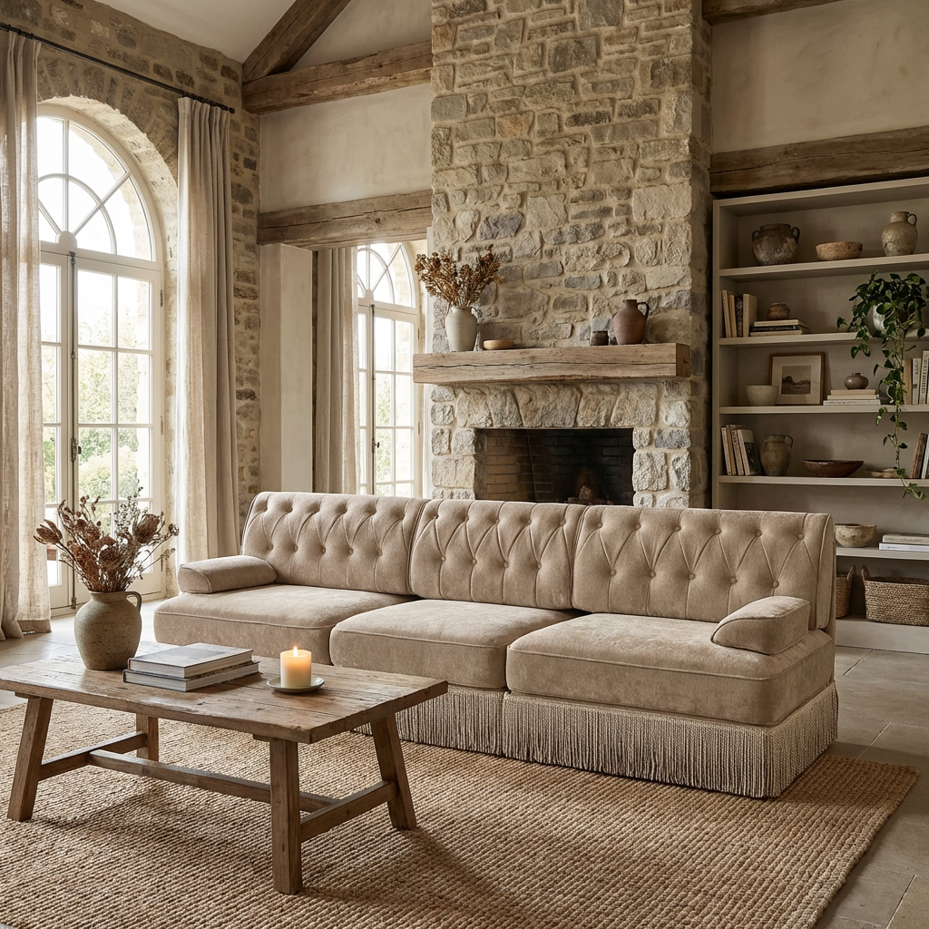 Austin Modern Velvet 3-Seater Sofa with Fringe Skirt Base