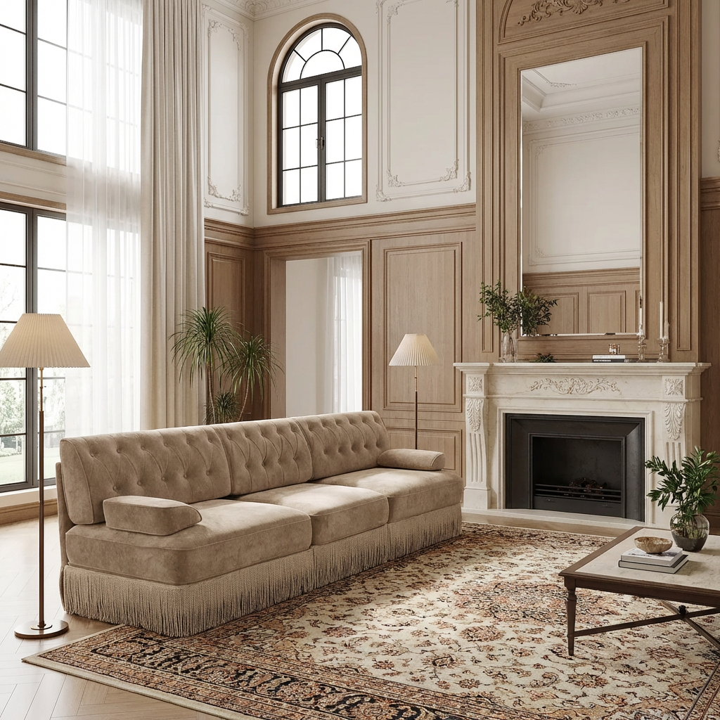 Austin Modern Velvet 3-Seater Sofa with Fringe Skirt Base