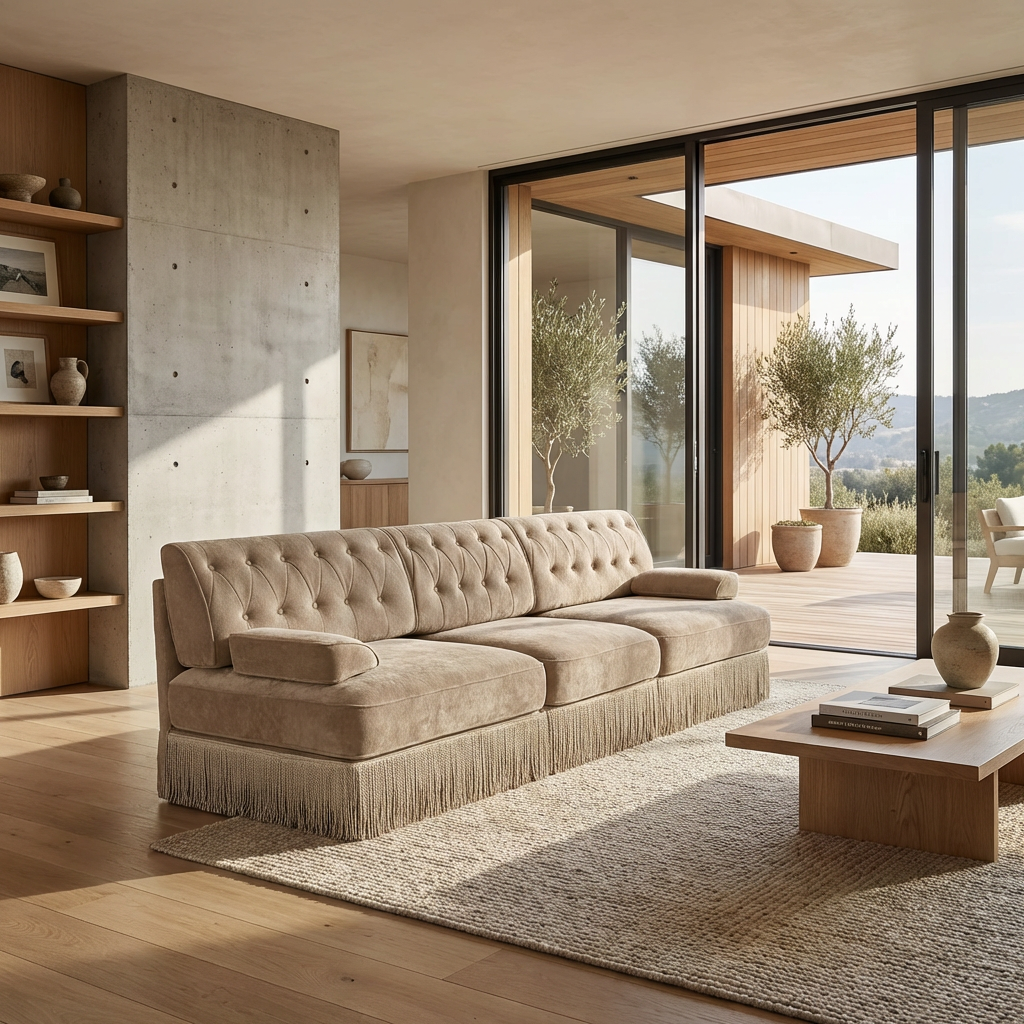 Austin Modern Velvet 3-Seater Sofa with Fringe Skirt Base