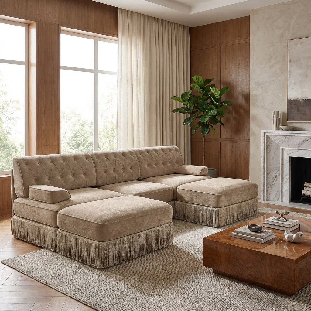 Austin 106" Tufted Velvet Modular 3-Seater U-Shaped Sectional Sofa with 2 Ottomans