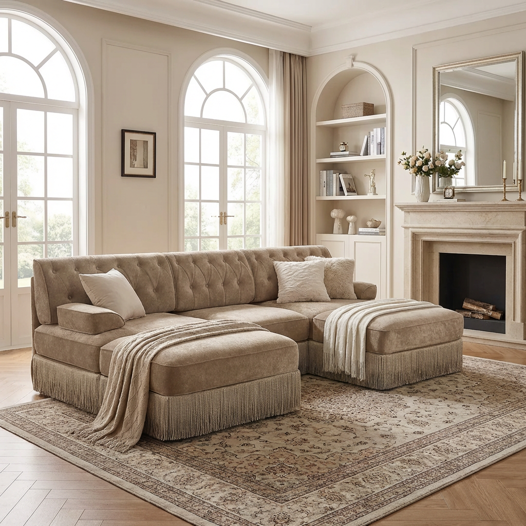 Austin 106" Tufted Velvet Modular 3-Seater U-Shaped Sectional Sofa with 2 Ottomans