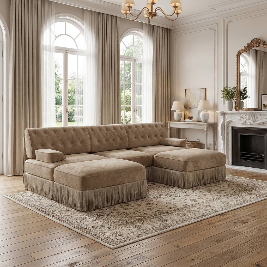 Austin 106" Tufted Velvet Modular 3-Seater U-Shaped Sectional Sofa with 2 Ottomans