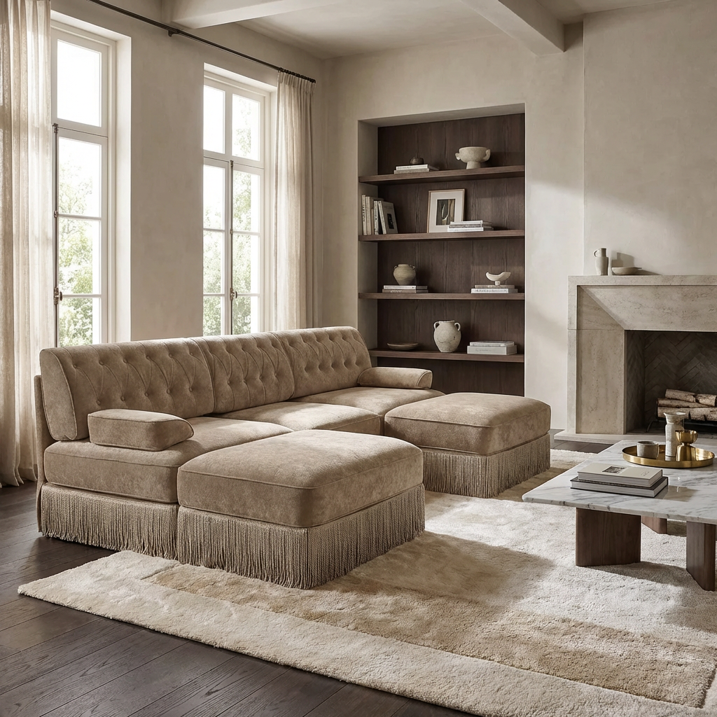 Austin 106" Tufted Velvet Modular 3-Seater U-Shaped Sectional Sofa with 2 Ottomans