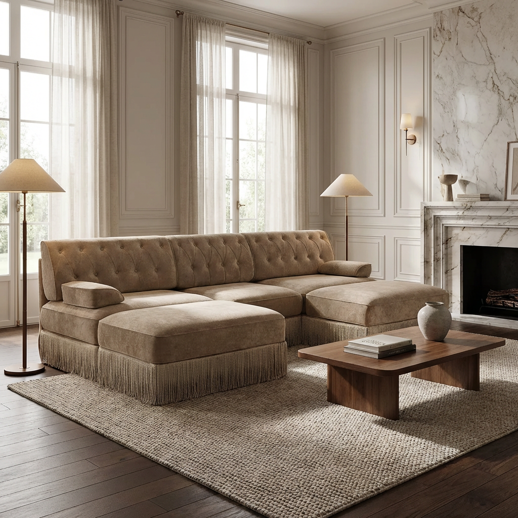 Austin 106" Tufted Velvet Modular 3-Seater U-Shaped Sectional Sofa with 2 Ottomans