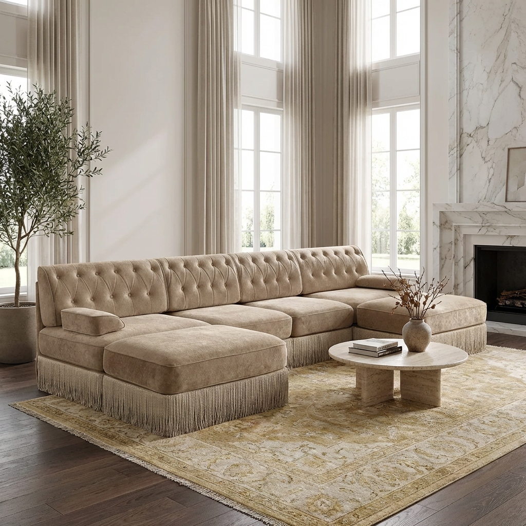 Austin 136" Tufted Velvet 4-Seater Modular U-Shaped Sectional Sofa with 2 Ottomans