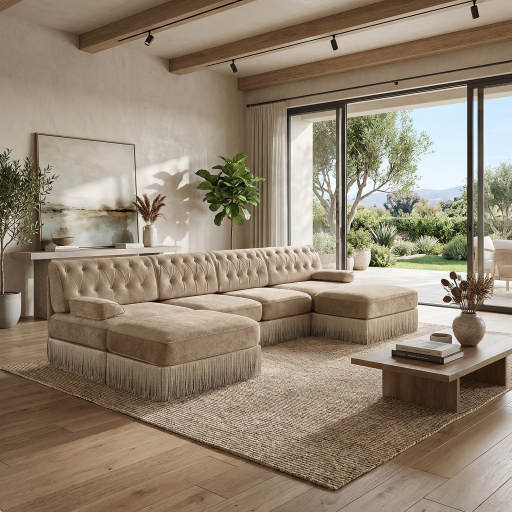 Austin 136" Tufted Velvet 4-Seater Modular U-Shaped Sectional Sofa with 2 Ottomans