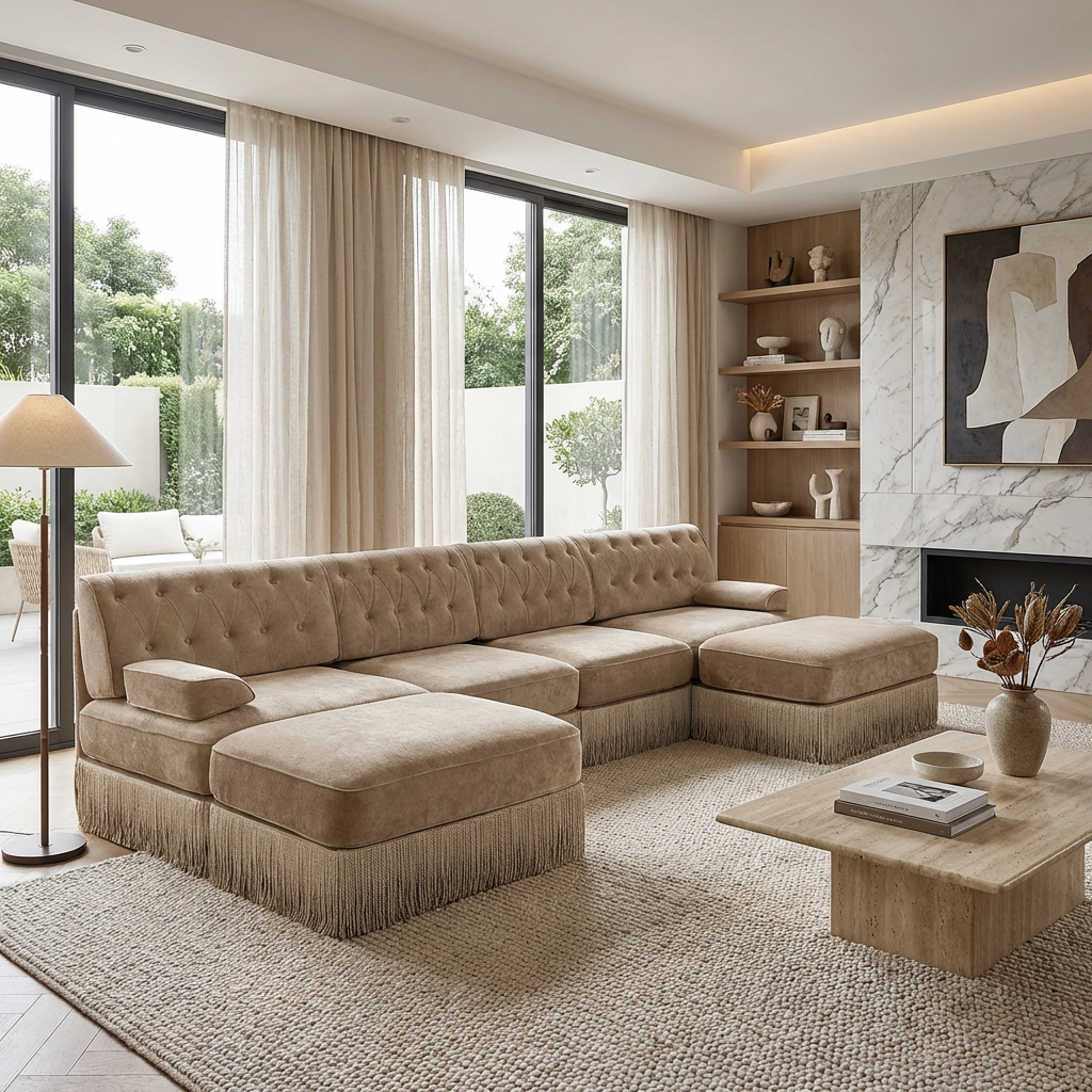 Austin 136" Tufted Velvet 4-Seater Modular U-Shaped Sectional Sofa with 2 Ottomans
