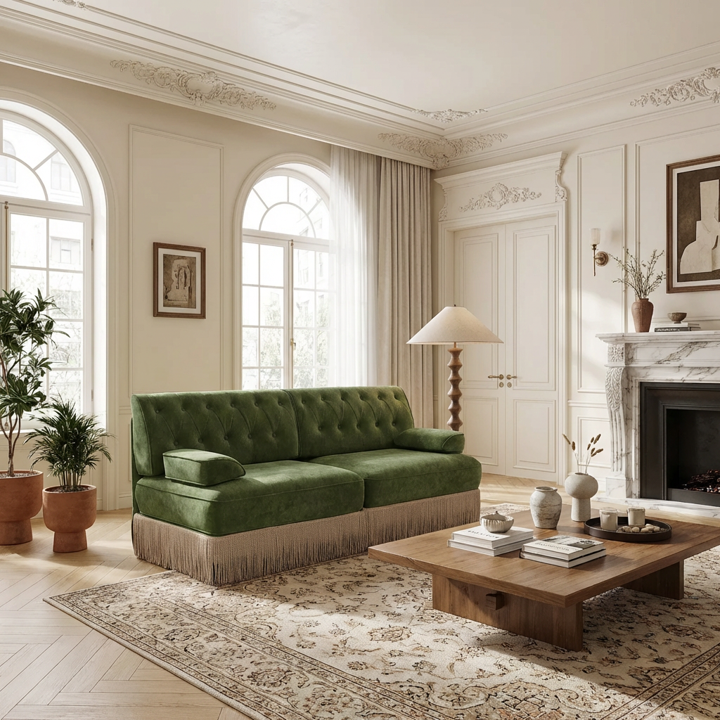 Austin 77" Tufted Velvet 2-Seater Loveseat Sofa with Fringe Skirt Base