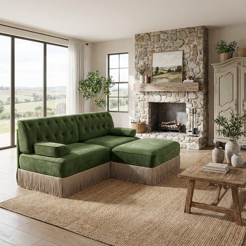 Austin 77" Tufted Velvet Modular L-Shaped Sectional Sofa with Ottoman