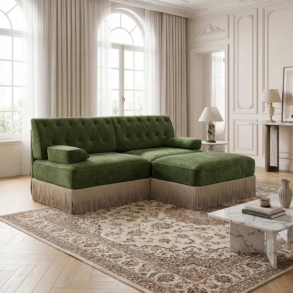 Austin 77" Tufted Velvet Modular L-Shaped Sectional Sofa with Ottoman