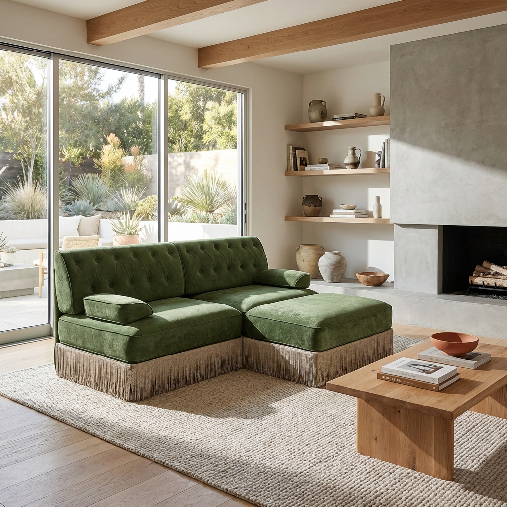 Austin 77" Tufted Velvet Modular L-Shaped Sectional Sofa with Ottoman