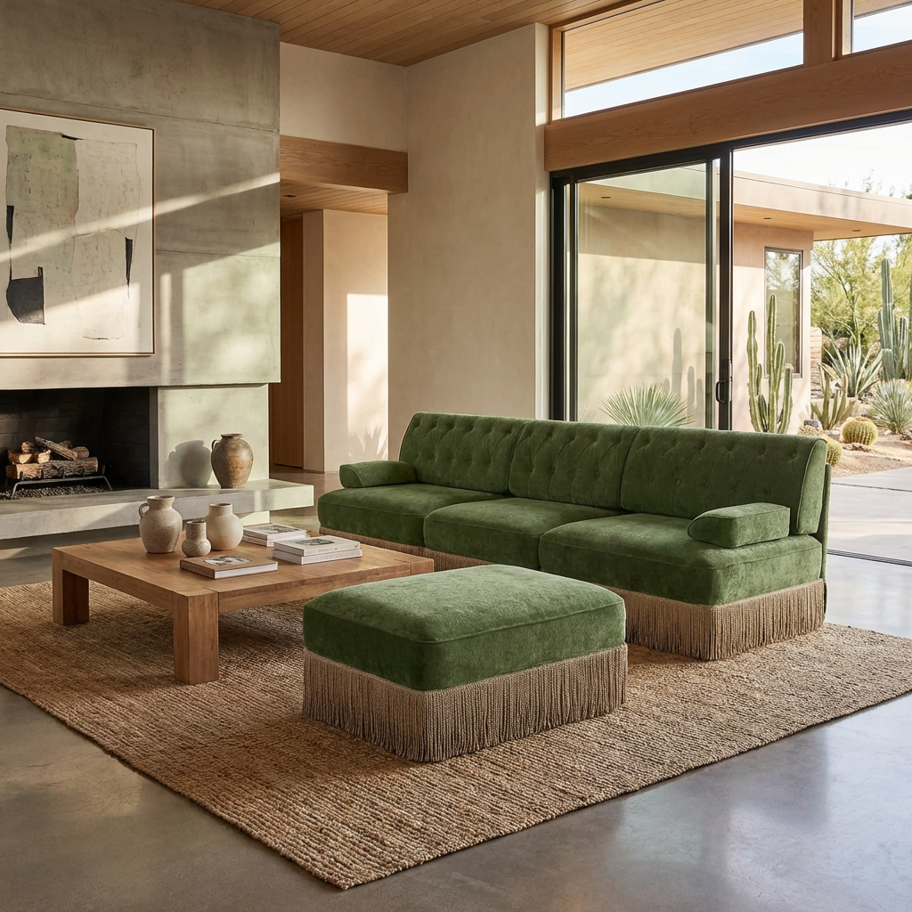 Austin 106" Tufted Modular Velvet 3-Seater Sectional Sofa with Ottoman
